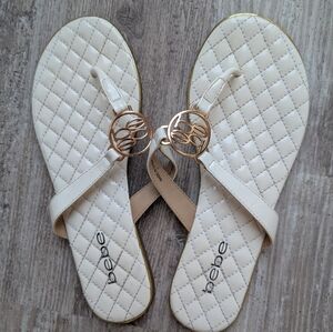 Bebe Women's Cream Quilted Sandals with Gold Accents